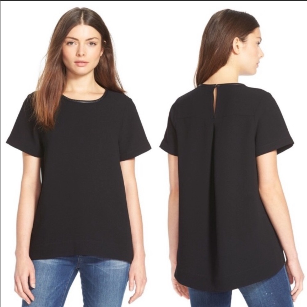 MADEWELL Black Leather Trim Tailored Tee- Like New, Size XS